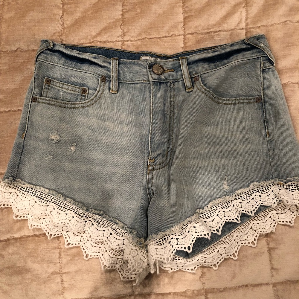 Free People Lace Detailed Denim Shorts